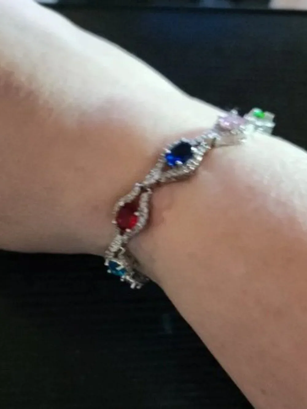 Multi-Color Crystal Link Bracelet - Women's Silver Tone Jewelry